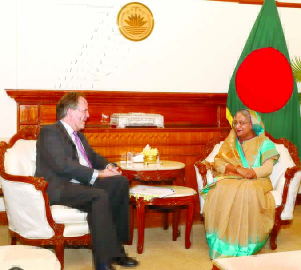 Visiting UK Minister of State for Asia and the Pacific at the Foreign and Commonwealth Office Mark Field, MP, paid a courtesy call on Prime Minister Sheikh Hasina at her office yesterday . Photo : BSS