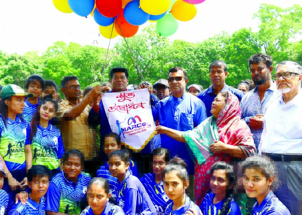 Executive Director of Walton Group FM Iqbal Bin Anwar Dawn inaugurating the Marcel 3rd National Women's Baseball Tournament by releasing the balloons as Chief Guest at the Sultana Kamal Women's Sports Complex in the city's Dhanmondi on Sunday.