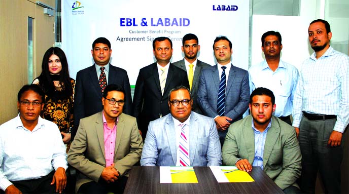 M. Khorshed Anowar, Head of Retail and SME Banking of Eastern Bank Ltd (EBL) and Sakif Shamim, Executive Director of Labaid sign an agreement in Dhaka recently. Under the arrangement, EBL cardholders will enjoy special privileges while taking healthcare