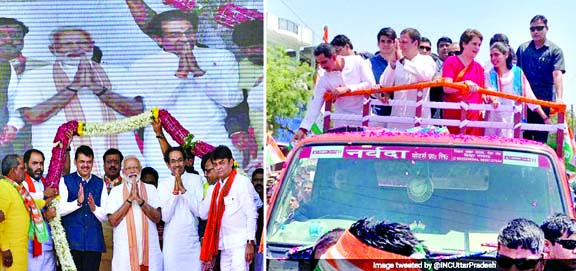 Indian Prime Minister Narendra Modi at an election campaign rally in Latur, Maharashtra. Rahul Gandhi and his family rode on the rooftop of a truck as he headed to file his nomination from Amethi. Internet photo