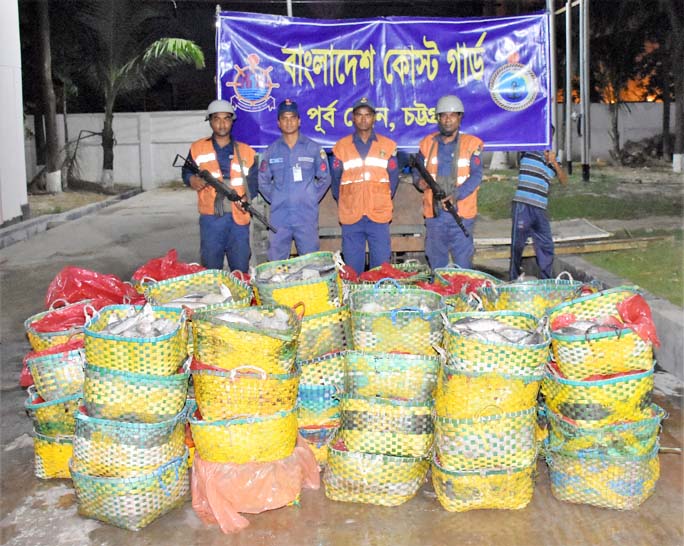 Members of Coast Guard recovered 11, 500 kgs of jatka from Toll Plaza of Karnophuli River on Wednesday.