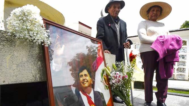 Supporters of Peruvian ex-president Alan Garcia setup a memorial at the city cemetery in Huancayo, 350 kilometres east of Lima. .