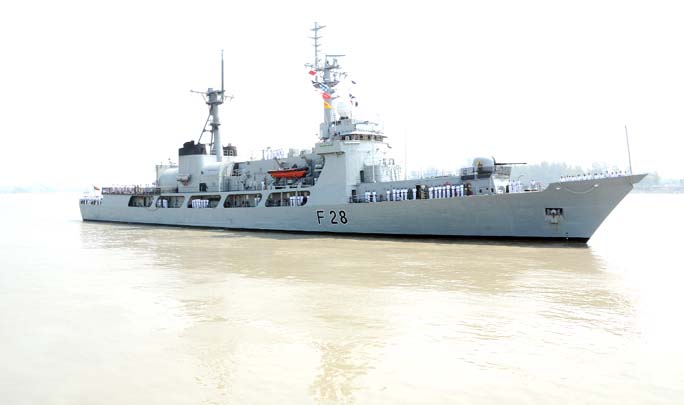 War ship Joy of Bangladesh Navy returned from Lankan International Maritime and Aerospace Exhibition at Malaysia yesterday.