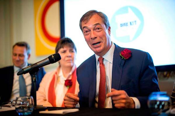 Brexit Party leader Nigel Farage speaks during a candidate launch event for the European elections in central London on Tuesday.