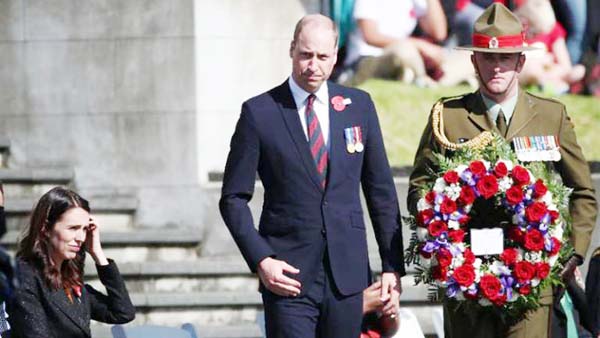 Britain's Prince William at a wreath-laying ceremony during Anzac Day commemorations in Auckland.