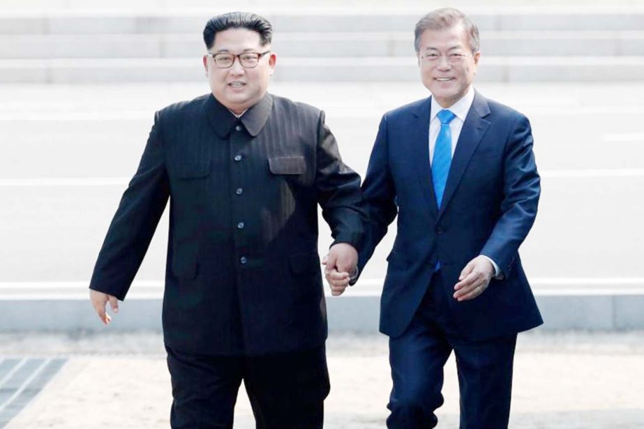 Kim Jong Un and President Moon Jae-in held their first meeting on April 27 last year in the Demilitarised Zone dividing the peninsula amid a rapid diplomatic thaw. AP file photo