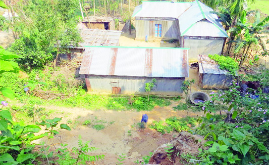 SREEBARDI (Sherpur): Authority concern yet to take any step as risky houses were built by cutting hill at Singgabruna Union in Sreebardi Upazila defying ban. This snap was taken yesterday.