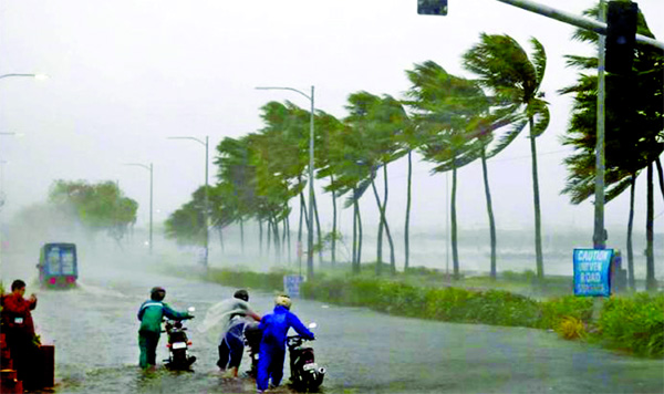 Cyclonic storm 'Fani' sweeping through Indian tourist town of Puri on Friday.