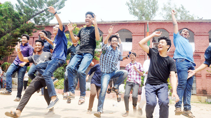 Students of Chattogram Collegiate School celebrating 1st position in the SSC result published yesterday.