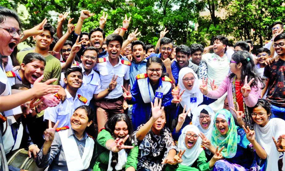 Students of Uttara Rajuk School and College rejoicing their outshining results in SSC examination announced on Monday.