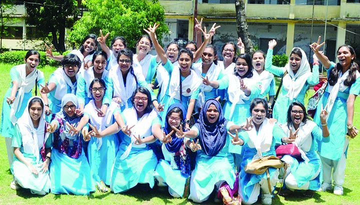 RAJSHAHI: Students of Rajshahi Govt P N Girls' School expressing joy after their successful SSC result on Monday.