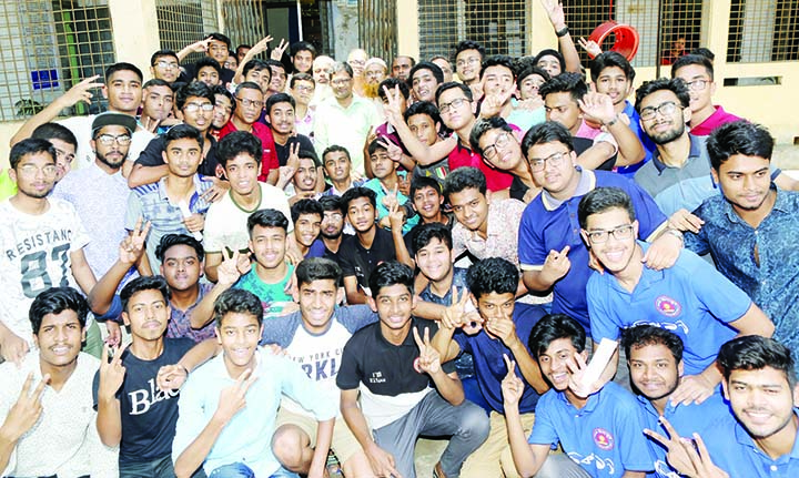 BOGURA: Students of Bogura Zila School who achieved GPA- 5 rejoicing their brilliant SSC result on Monday.