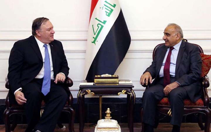 US Secretary of State Mike Pompeo (L) meets Iraqi Prime Minister Adel Abdul Mahdi in Baghdad on Wednesday.