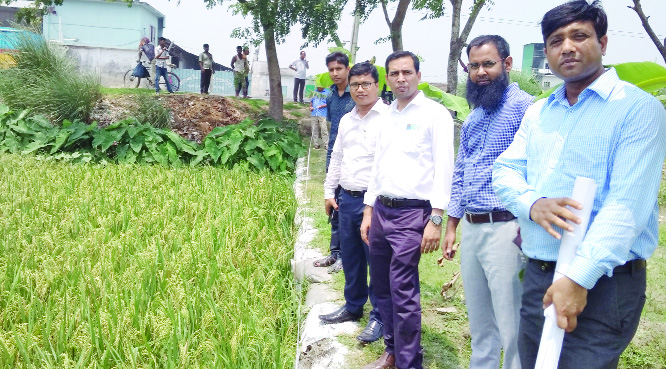 SAIDPUR (Nilphamari):Additional Deputy Commissioner (Revenue) of Nilphamari Shahinur Rahman and Assistant Commissioner of Land Saidpur Upazila Parimal Kumar Sarker visiting lands for gas line placement on Tuesday .