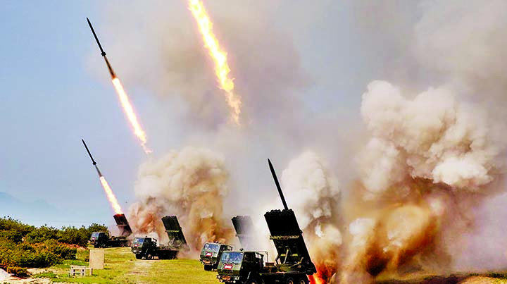 North Korean military conducts a "strike drill"" for multiple launchers and tactical guided weapon into the East Sea."