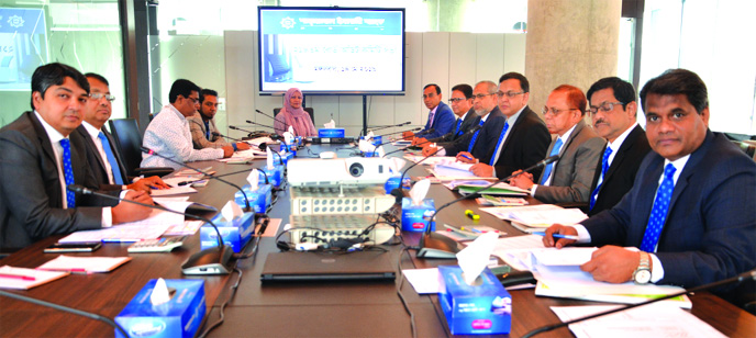 Chairman of the Board Audit Committee of Shahjalal Islami Bank Limited Farida Parvin Nuru presiding over the 218th meeting of the committee in the city recently with Managing Director and CEO M. Shahidul Islam and other directorsâ€™ present.