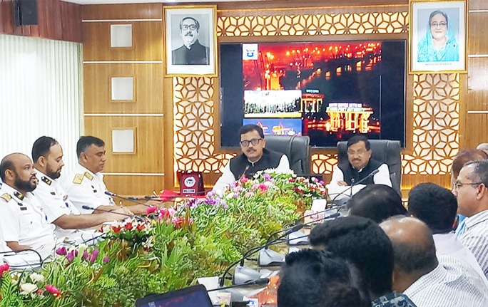 State Minister of Shipping Khalid Mahmud Chowdhury MP speaking at a view exchange meeting with high officials of Chattogram Port yesterday.