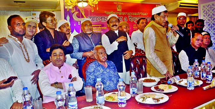 Social Welfare Minister Mohammad Nuruzzaman speaking at an Iftar Mahfil organised by Jananetri Sheikh Hasina Parishad at a hotel in the city on Tuesday.