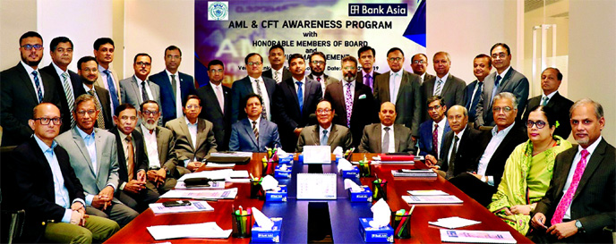 An awareness build-up program on "Anti-Money Laundering and Combating Financing of Terrorism" was held at Bank Asia Tower in the city on Wednesday. A Rouf Chowdhury, Chairman, Mohd. Safwan Choudhury, Vice Chairman, Rumee A Hossain, Chairman of Board Exe