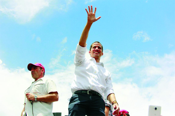 Venezuelan opposition leader Juan Guaido, who many nations have recognised as the country's rightful interim ruler, attends rally in Barquisimeto.