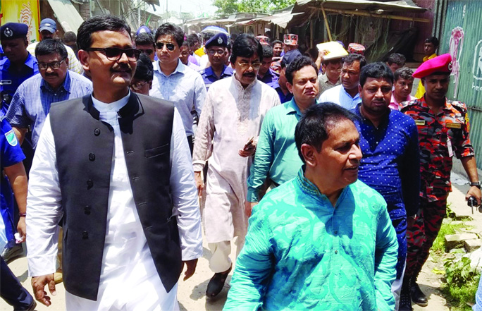 MANIKGANJ: State Minister for Shipping Khalid Mahmud Chowdhury visiting Paturia Ferry Ghat yesterday.