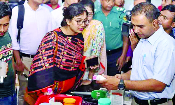 Consumers Rights Protection Directorate officials led by a magistrate raided Persona and Alvira Beauty Parlours, located in Dhanmondi fined Taka nine lakh for using foreign brand cosmetics having no stickers on them. This photo was taken on Thursday.