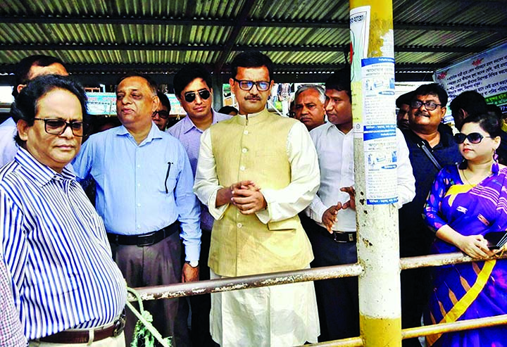 State Minister for Shipping Khalid Mahmud Chowdhury visiting Shimulia Ghat in Munshiganj to see the activities of BIWTA and BIWTC ahead of Eid yesterday .