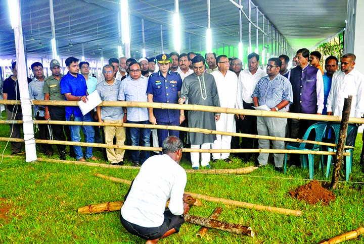 Dhaka South City Corporation Mayor Mohammad Syeed Khokon visiting National Eidgah ground to see the preparation of Eid-ul-Fitr Jamat ground yesterday.