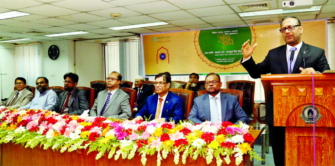 Md. Mahbub ul Alam, Managing Director of Islami Bank Bangladesh Limited, addressing a discussion on 'Siam, Taqwa, Sadaqah and Waqf' and Iftar in honor of its clients and well-wishers organized by Head Office Complex Corporate Branch at Islami Bank Tower