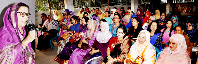 Hasina Mohiuddin, President, Mahila Awami League, Chattogram City Unit speaking at a discussion meeting on the occasion of the Historic 6- Point Day on Friday.