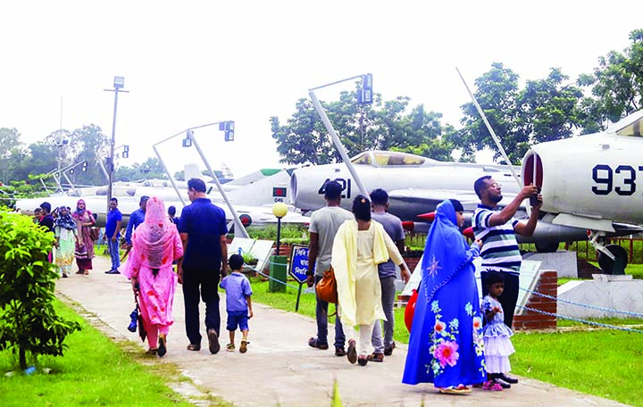 Visitors of different ages at the Biman Museum at the Old Airport in the city's Tejgaon during Eid-ul-Fitr holiday. The snap was taken on Saturday.