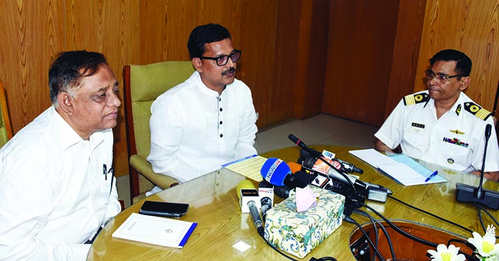 State Minister for Shipping Khalid Mahmud Chowdhury exchanging views with the officials of the Ministry yesterday.