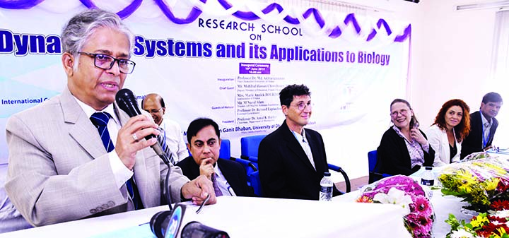 Vice-Chancellor of Dhaka University Prof Dr. Md. Akhtaruzzaman speaking at the inaugural ceremony of an international workshop titled 'Research School on Dynamical Systems and its Applications to Biology' at AF Mujibur Rahman Ganit Bhaban of the univers