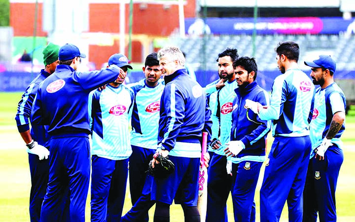 Members of Bangladesh National Cricket team during their practice session at Bristol in England on Monday. BCB photo