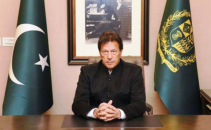 Pakistan's Prime Minister Imran Khan speaks at a news conference.