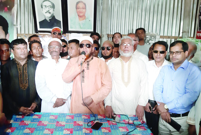 BHALUKA (Mymensingh): Md Kazim Uddin Ahmed MP speaking at a reception at Awami League office in Bhaluka on Friday. Among others, Alhaj Abul Kalam Azad, Chairman, Upazila Parishad and Adv Shawkat Ali, Vice- President, Upazila Awami League were present