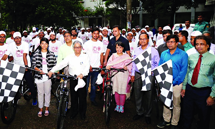 Vice-Chancellor of Dhaka University Dr. Md Akhtaruzzaman and Indian High Commissioner to Bangladesh Riva Das Ganguly, among others, were present at the inauguration of cycle rally marking birthday of Mahatma Gandhi at the foot of Aparajeya Bangla of the u