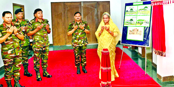 Prime Minister Sheikh Hasina offering Munajat after unveiling Army Chief's Secretariat at Dhaka Cantonment on Sunday.