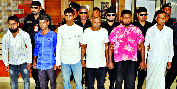 Six members of CNG-run auto-rickshaw snatchers gang were arrested by RAB-4 with a CNG (not in picture) from city's separate areas. This photo was taken from RAB-4 media centre on Monday.