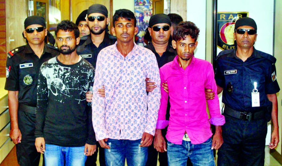 Three criminals were arrested by RAB-1 for allegedly killing of Shakib of city's Uttarkhan area recently. This photo was taken from RAB media centre on Tuesday.