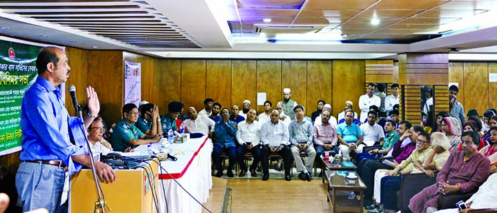 Mayor of Dhaka North City Corporation Atiqul Islam speaking at an opinion sharing meeting on 'Quality Development of BRTC Circular Bus Service in Uttara' at Bangladesh Club in the city's Uttara on Wednesday.