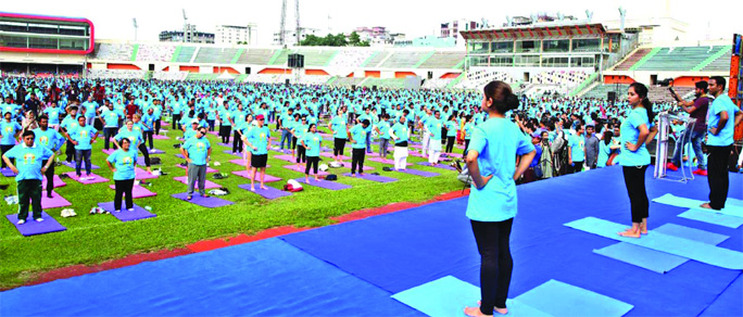 A Yoga programme was held at Bangabandhu National Stadium in city organised by Indian High Commission marking the observance of International Yoga Day on Friday.