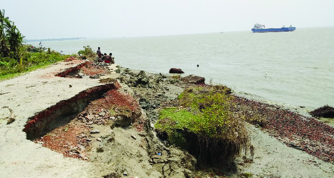 LAKKHIPUR: About 32 kms areas at Ramgoti- Kamalnagar on the verge of extinction as Padma River erosion has taken a serious turn. This snap was taken on Friday.
