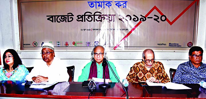 Economist Dr Quazi Kholiquzzaman speaking at a discussion on 'Tobacco Tax Budget Reaction 2019-2020' organised by different organisations at the Jatiya Press Club on Saturday.
