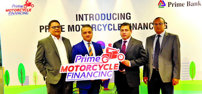 Rahel Ahmed, Managing Director, Faisal Rahman, DMD and ANM Mahfuz, Head of Consumer Banking of Prime Bank, launching a new product "Prime Motorcycle Financing" to purchase brand new motorcycle for personal use at its head office recently. Senior high of