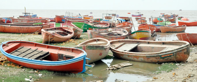 Boats remain idle at Rashmoni Ghat in Kattlai as fishing in the sea has been banned. This snap was taken yesterday.