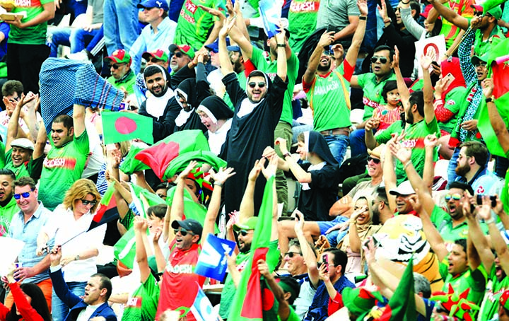 Bangladesh fans show their support during the ICC World Cup Cricket group stage match against Afghanistan at the Hampshire Bowl, Southampton, England on Monday.