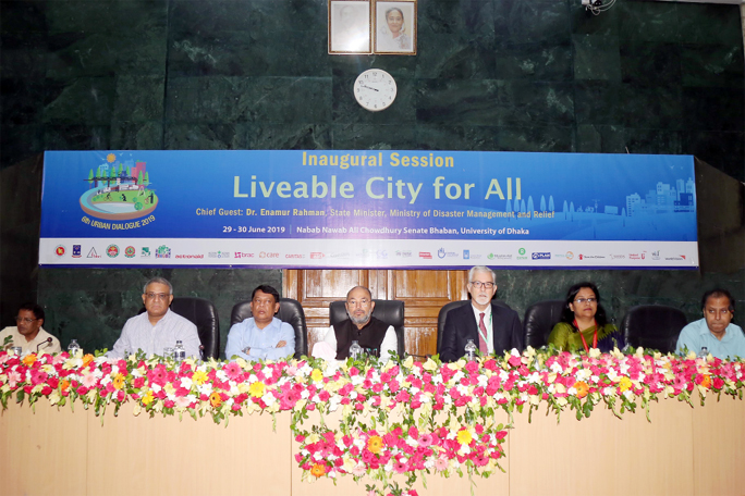 Inauguration of the 6th Urban Dialogue on 'Liveable City for All' at Nabab Nawab Ali Chowdhury Senate Bhaban Auditorium of Dhaka University on Saturday. The Department of Disaster Science and Management of DU and Urban INGO Forum have jointly organiyed