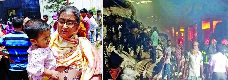 A relative (left) of fire victim that killed in fire incidents at Sreepur spinning mill in Gazipur wailing on Wednesday.