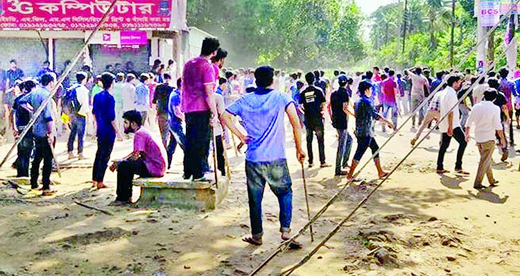 Sixty seven people including students, teachers and a police official were injured in factional clashes of BCL over a trifling matter with sharp weapons and sticks at JU University campus on Wednesday.